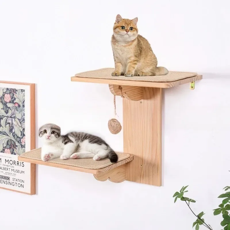 Cat wall rack two-in-one cat wall rack, solid wood cat wall rack, tree-shaped wall-mounted floating rack with sisal mat