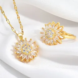 Rotatable Sunflower Necklaces For Women Chain Choker Stainless Steel Jewelry Accessories