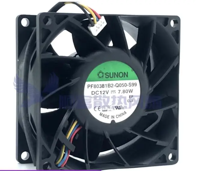 SUNON PFB80381B2-Q050-S99 DC 12V 7.80W 80x80x38mm 4-Wire Server Cooling Fan