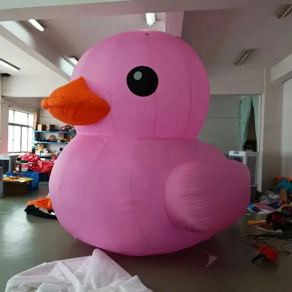 Giant Inflatable Duck Air Blow Cartoon Pink/Yellow Duckie/Duckling Animal Balloon with Blower Event Outdoor Decoration Props