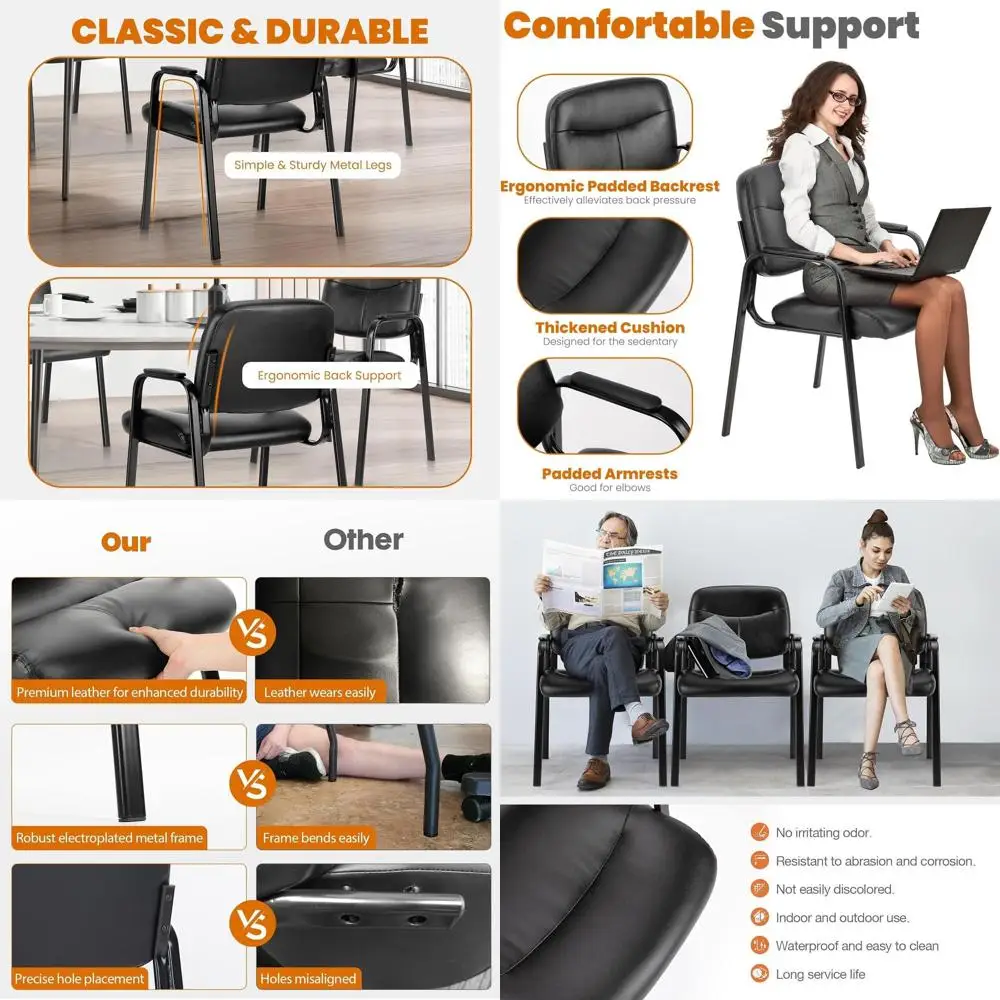 

Plush Leather Waiting Room Chairs with Padded Arms for Home or Office Conference Desk