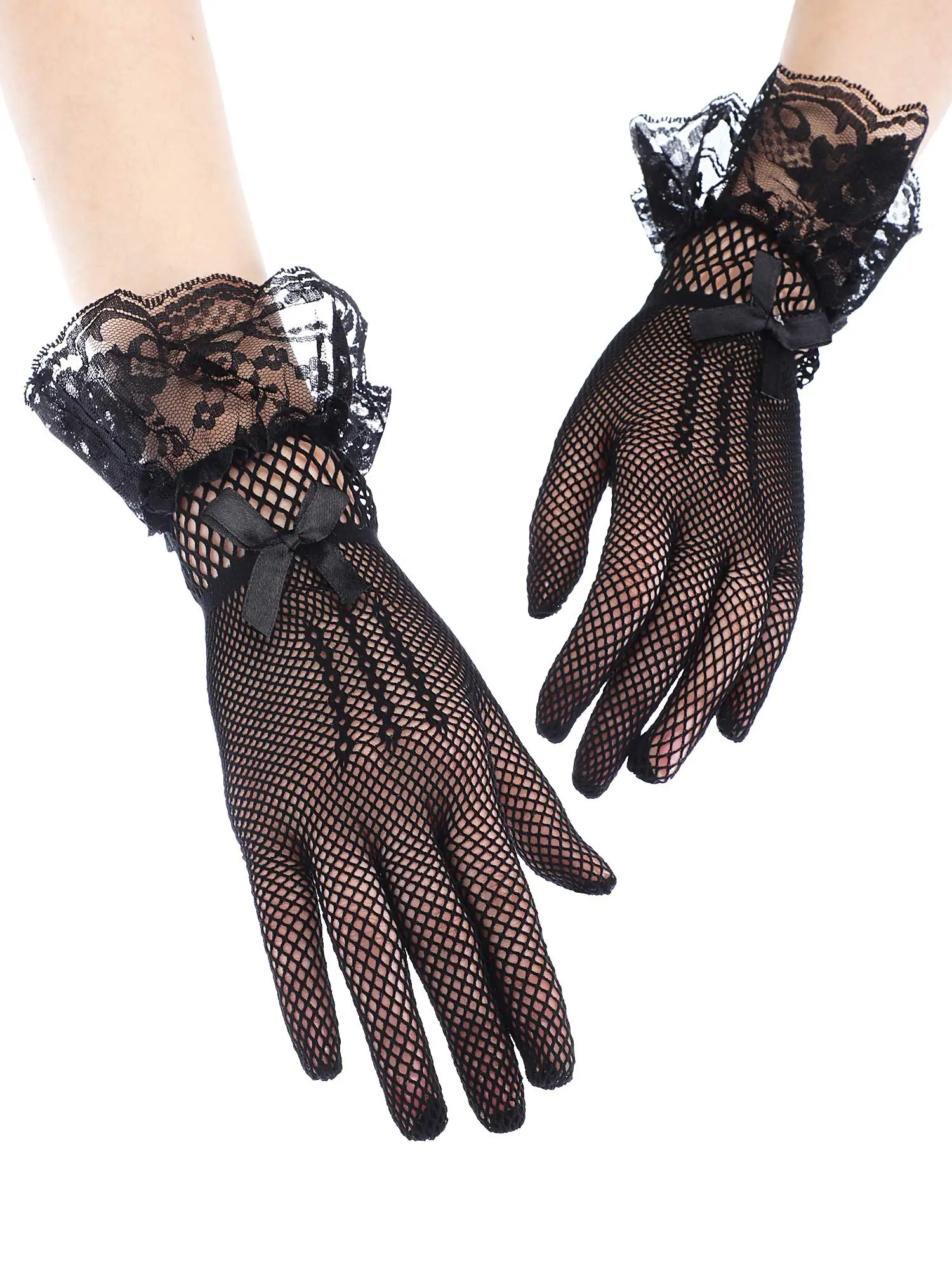 Gloves Tea Party for Women Short Silk Mesh Halloween Wedding Opera Dress Costume