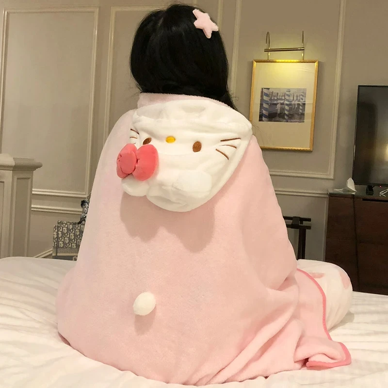 Hellokitty Air Conditioning Blanket Hooded Cute Cloak Student Dormitories Office Blanket Shawl Home Furnishings For Homemakers