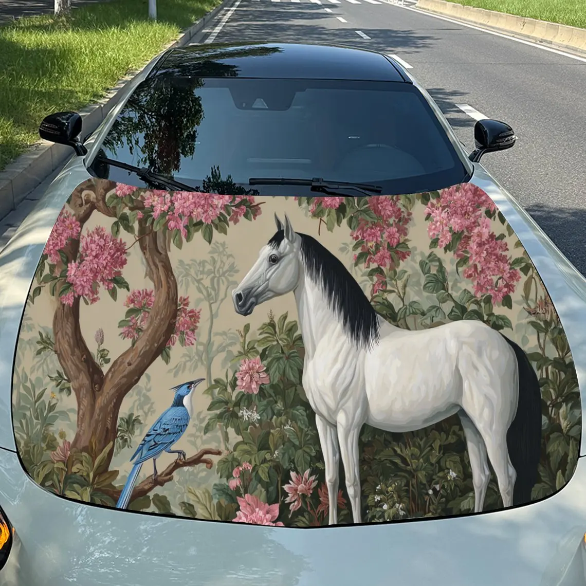 

Элегантные цветочные наклейки на капот автомобиля с лошадью — самоклеящаяся, водонепроницаемая и прочная виниловая пленка, украшение и защита вашего автомобиля, подходит