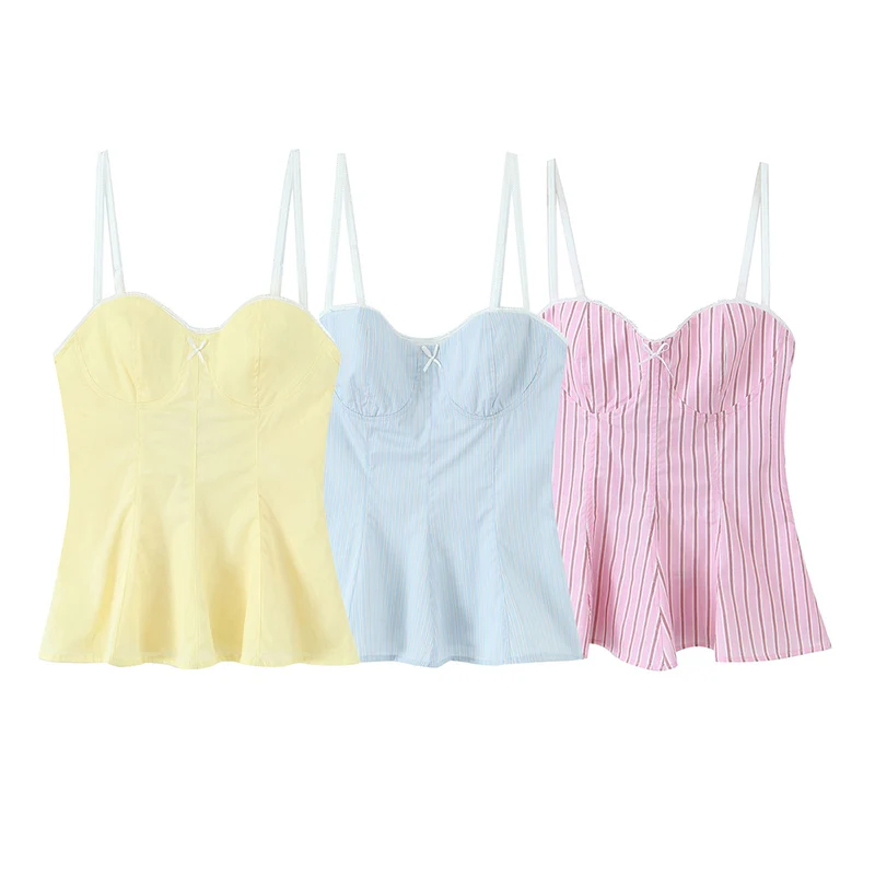 Willshela femmes mode avec nœud rayé dos nu côté fermeture éclair hauts Vintage fines bretelles col en v femme Chic dame Camis