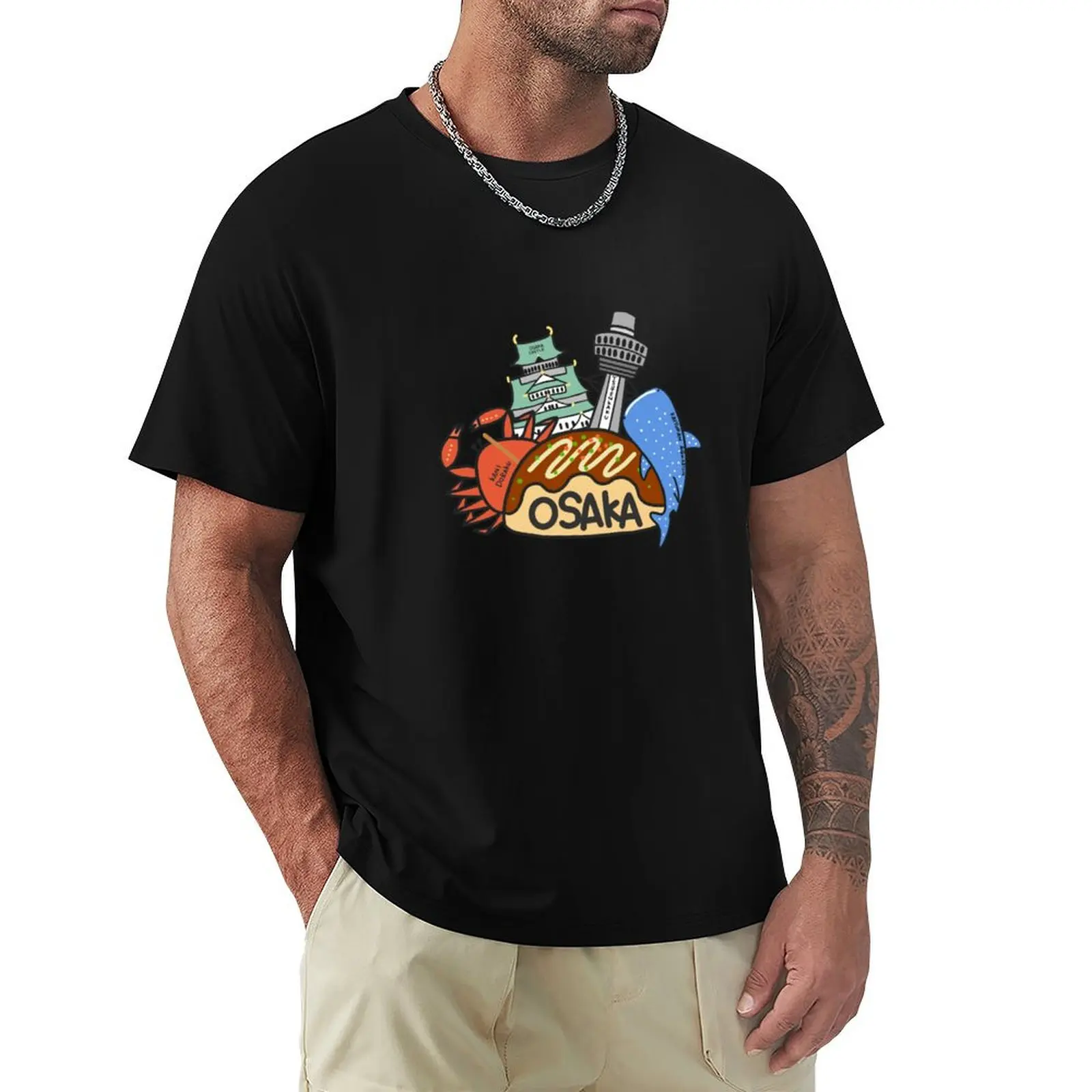 Camiseta de recuerdo de Osaka con logo de OSAKA Love Japan, diseño artístico divertido y lindo, Takoyaki Namba, cuello redondo, color liso simple