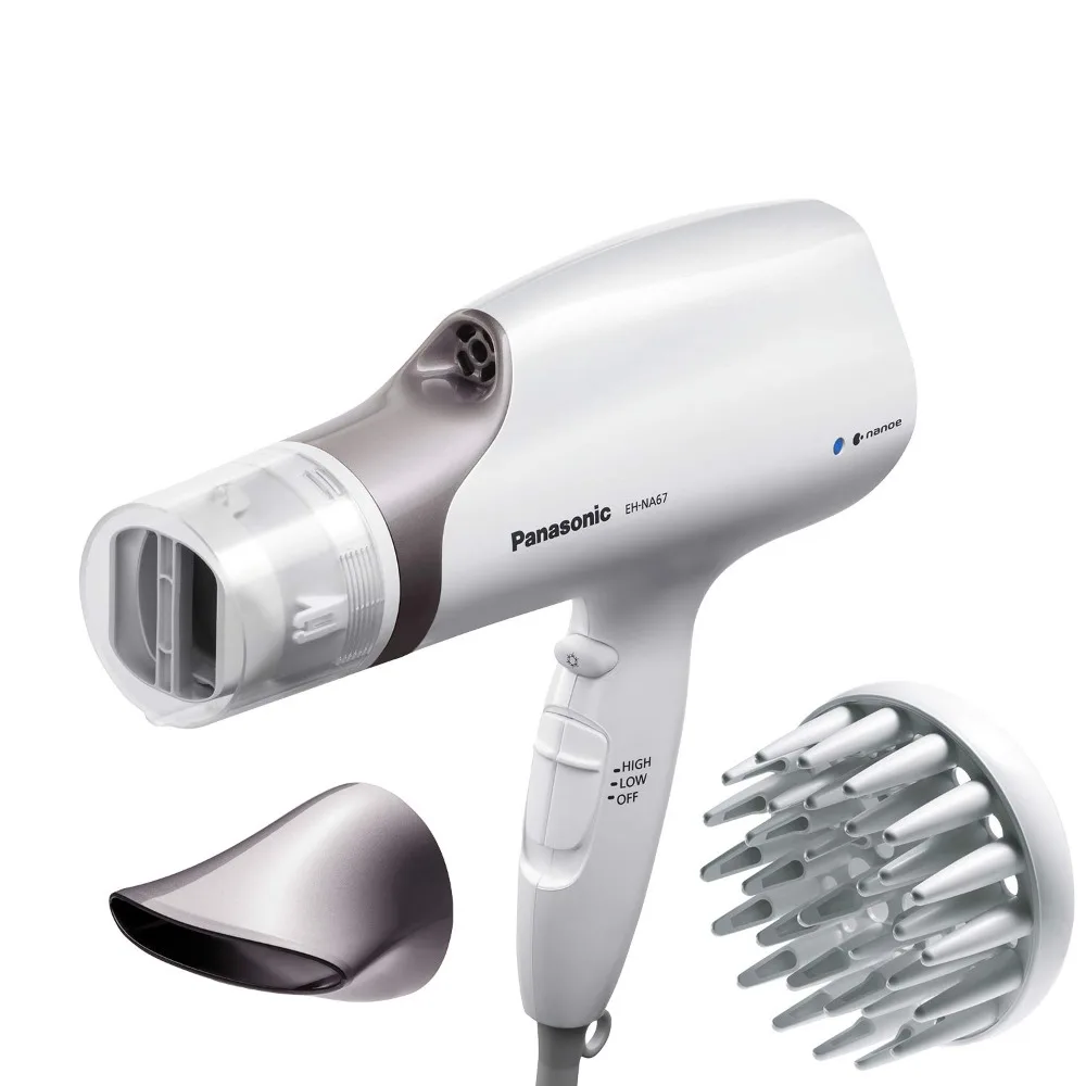 Nanoe Salon Hair Dryer with Oscillating QuickDry Nozzle, Diffuser and Concentrator Attachments, 3 Speed Heat Settings