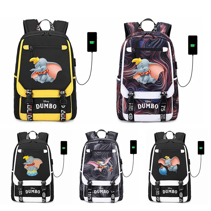 

Disney Dumbo Girls Boys Kids Backpacks Teenager USB Charging Laptop Cartoon Bag Student College Bookbag Rucksack Women Travel