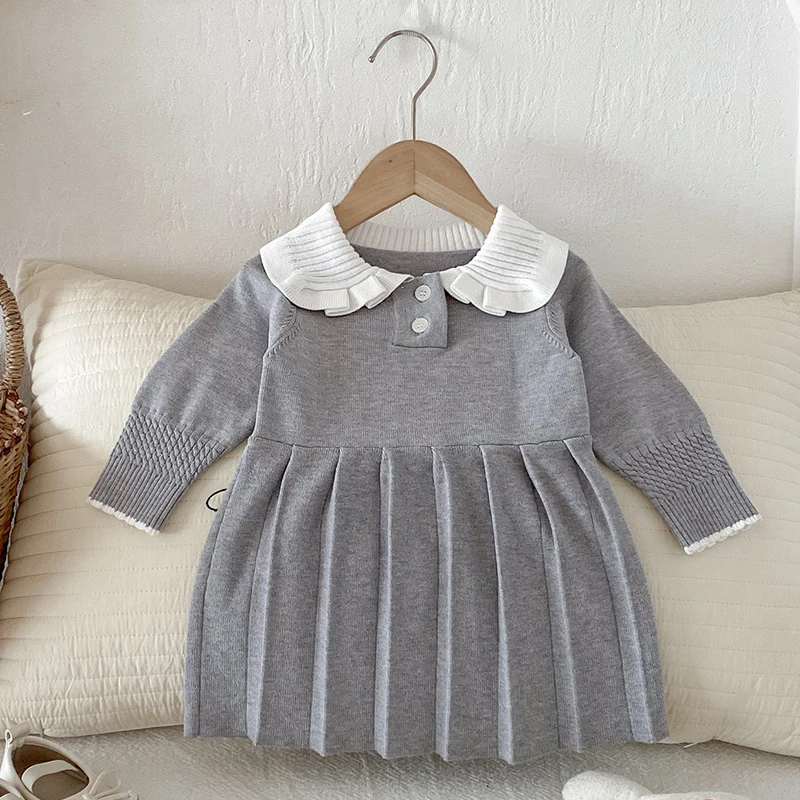 

2025 New Autumn Children Knitting Clothes Baby Girl Party Dress Long Sleeved Knitted Splicing Kids Princess Dresses