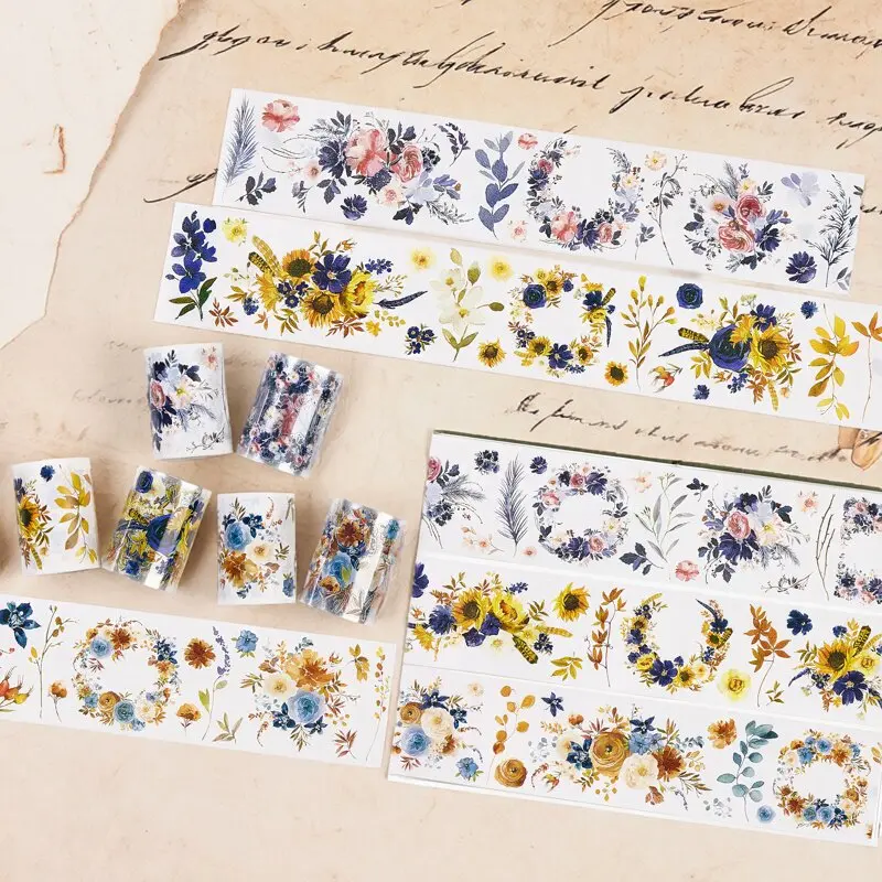 

WT Studio Vintage Night Sunflower Rose Washi PET Tape for Plan Card Making DIY Scrapbooking Plan Decorative Sticker