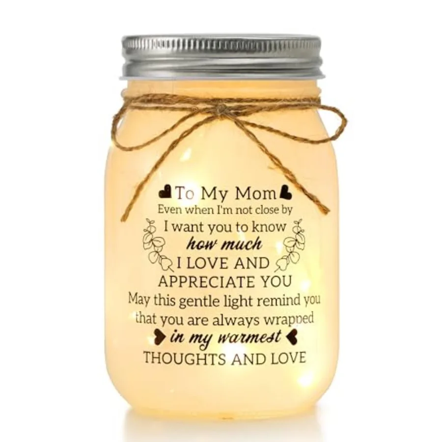 

Meaningful Gifts for Mom from Daughter Son, Birthday Gifts for Mom, Mason Jar Night Lights with 10 Warm Lights, I Love You Mama