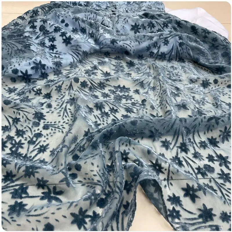 Parte inferior de seda Artificial gris y azul, vestido de tela de terciopelo quemado calado, camisa Cheongsam, traje, falda, ropa