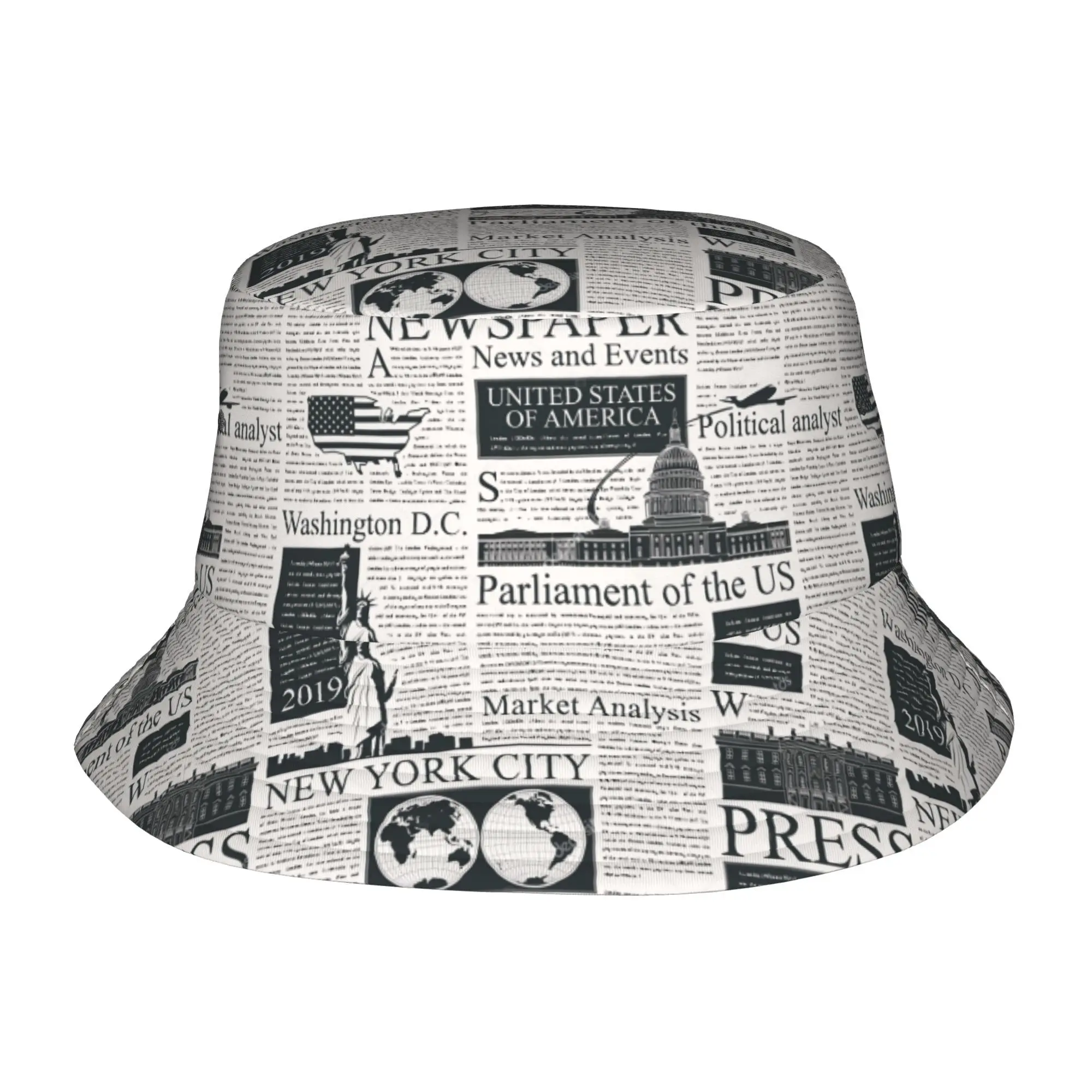 1pc Vintage Newspaper New York City Fully Printed Fisherman Hat, Unisex Outdoor Sun Hat, Sun Hat, Fashionable Bucket Hat