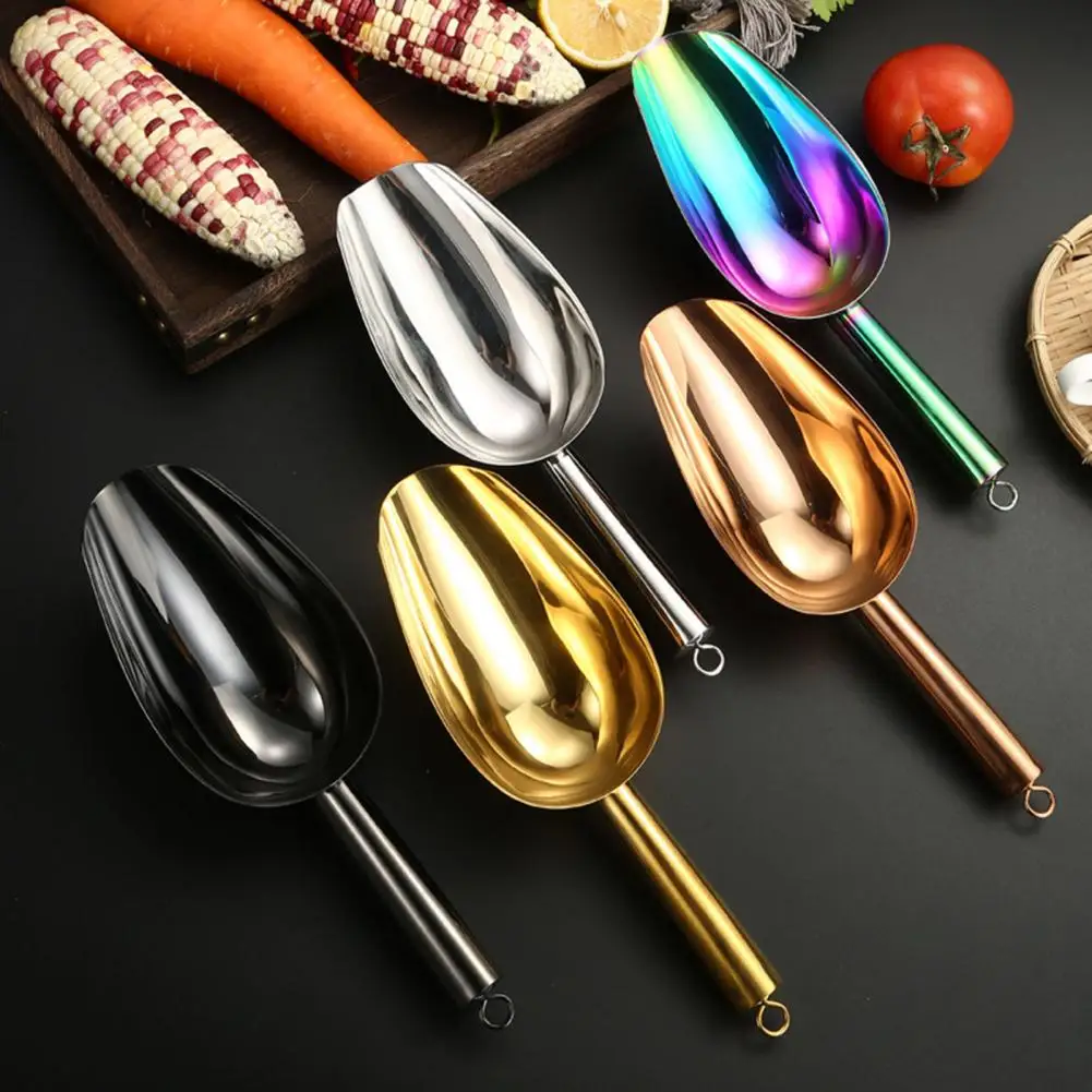 Refrigerator Ice Scoop Stainless Steel Ice Shovel Scoop Popcorn Flour Scoop Long Handle Food for Bar Party Wedding Use