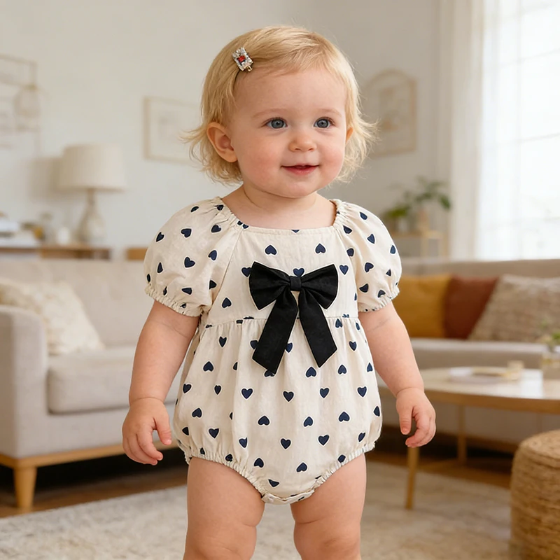 2026 Neues Frühlings-Schwesterkleid 2-6 Jahre Mädchen Partykleid Baumwolle Kinder Herzförmiges Kleid 0-24 Monate Baby Mädchen Kurzarm Bedruckter Strampler – Detail 31