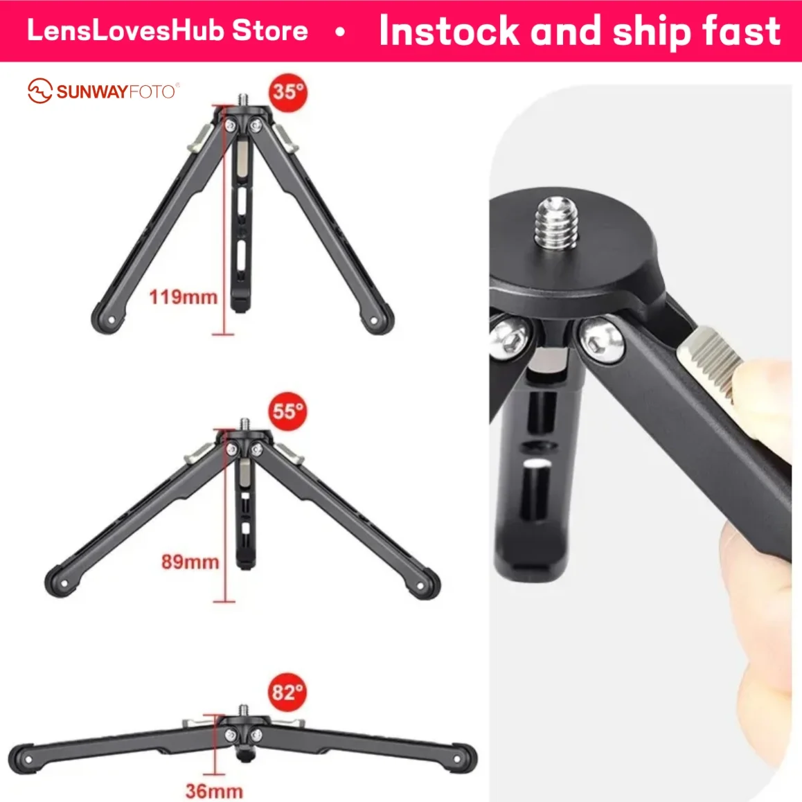 

SUNWAYFOTO T1A12 Aluminium Alloy Table Top Tripod DSLR Camera Stand Professional Tripod for Phone Camera Accessories Video