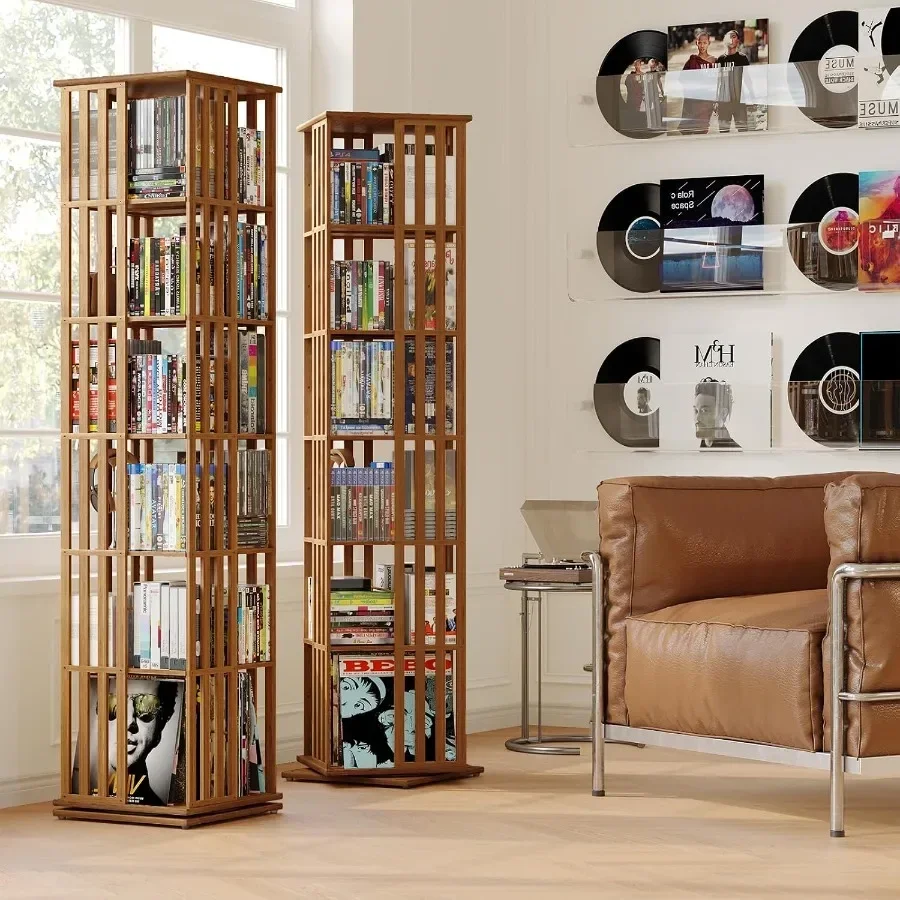 360° Rotating Bamboo CD/DVD Shelf - Space-Saving Media Storage Cabinet for Movies, Organizer with Super Compact Design