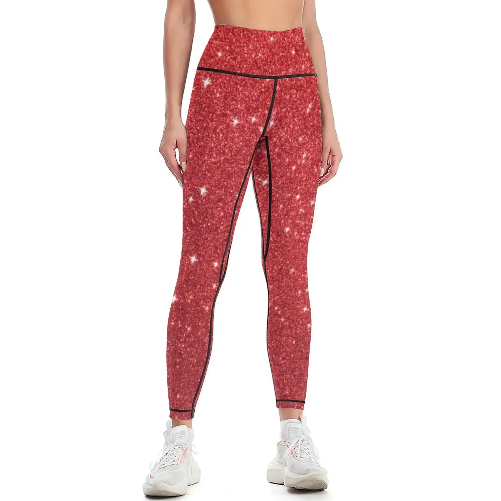 

Soft Red Glittery Princess Valentine Bling Faux Glitter Sparkles Leggings legging push up Fitness clothing Womens Leggings