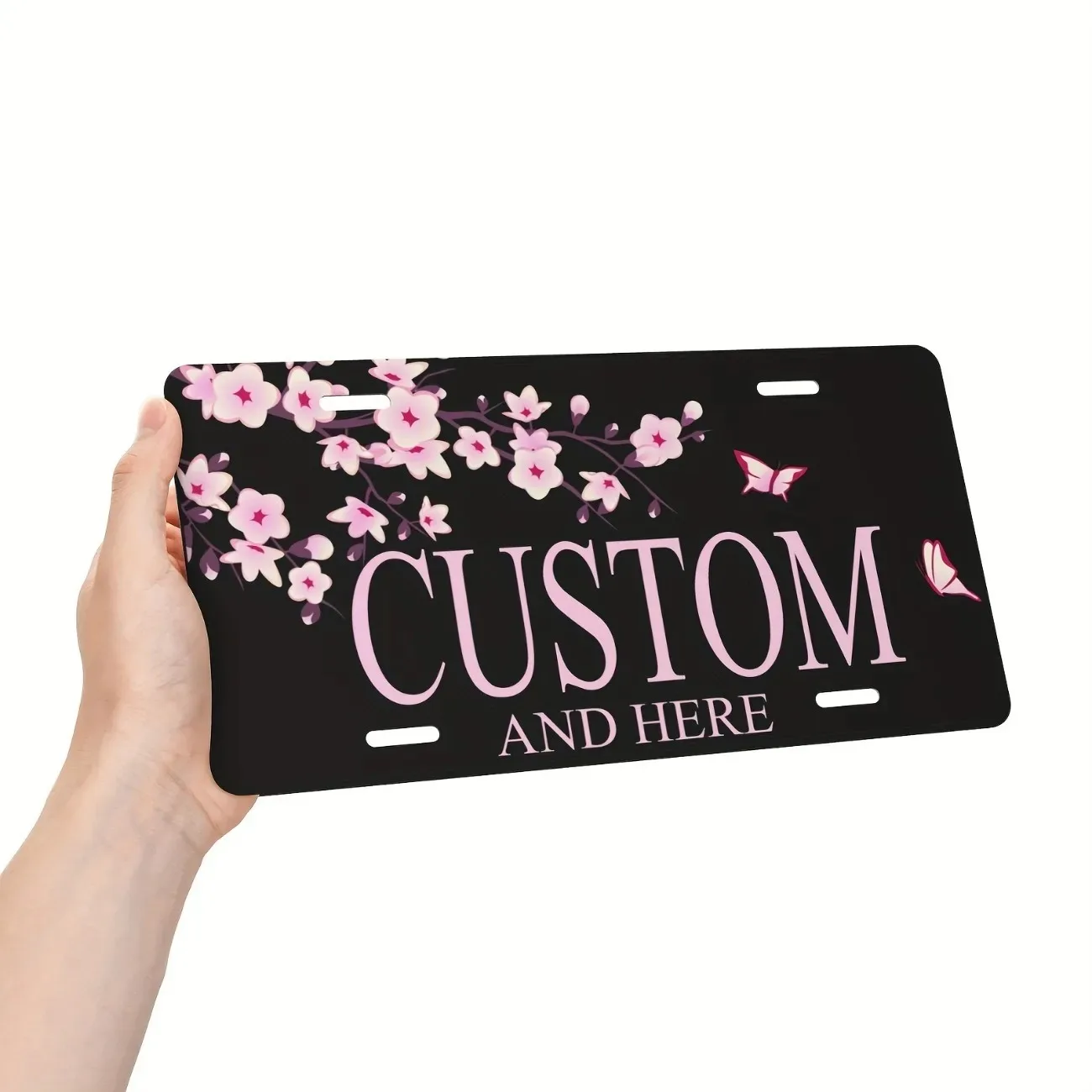 1pc Customizable Aluminum License Plate - Personalized Cherry Blossom Butterfly Design - Home Garage Wall Art (Decorative Only)