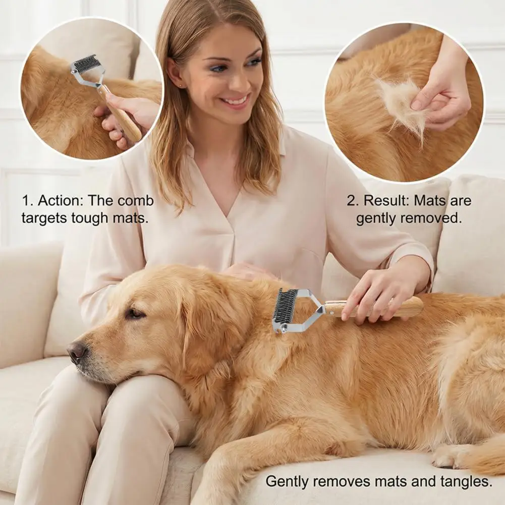 Dog Comb Professional Pet Hair Removal Knife Stainless Steel Wooden Handle Device Cleaning Remover Grooming Brushes