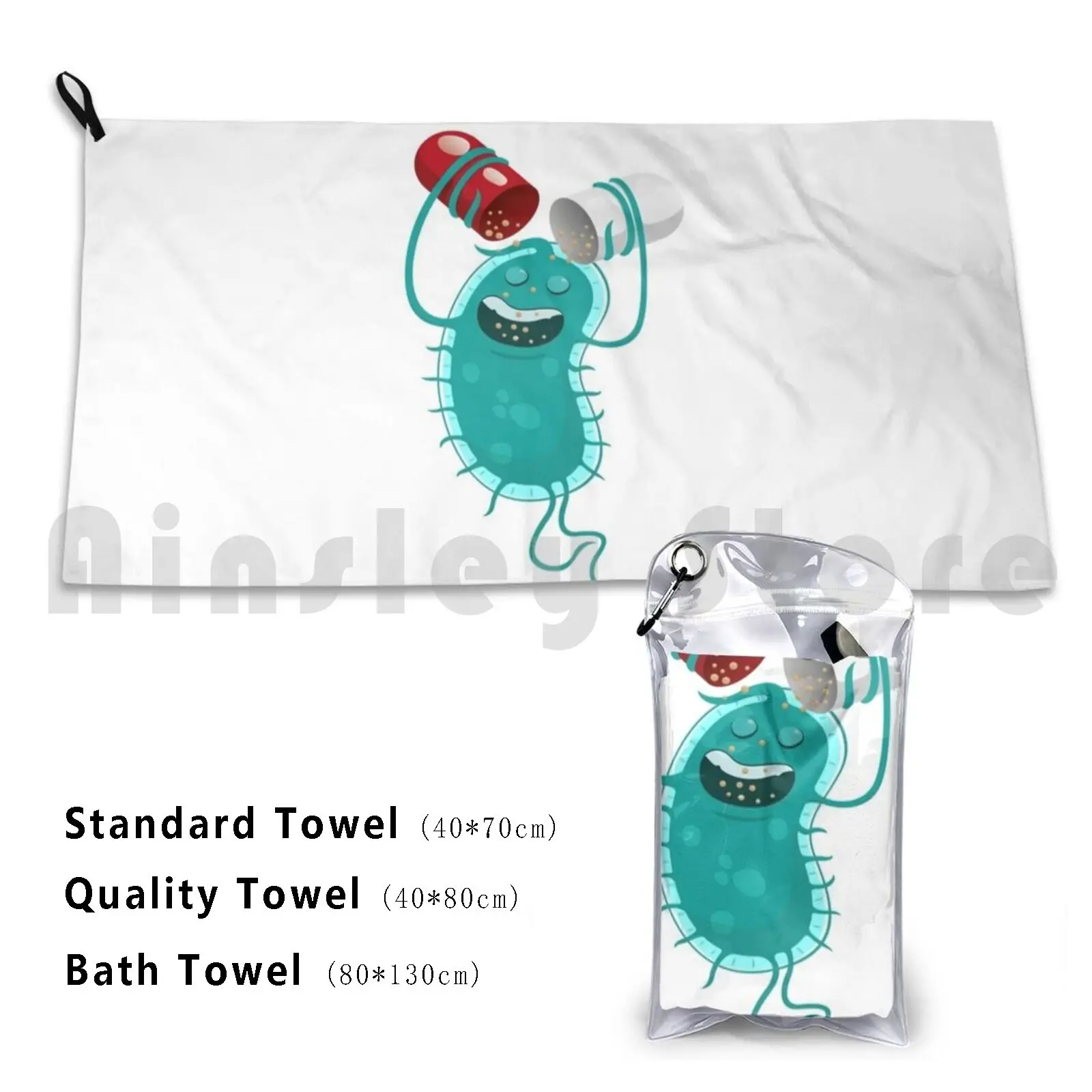 Cartoon Representation Of A Super Bug A Microorganism , Feeding On The Drug Or Antibiotic Bath Towel Beach Cushion