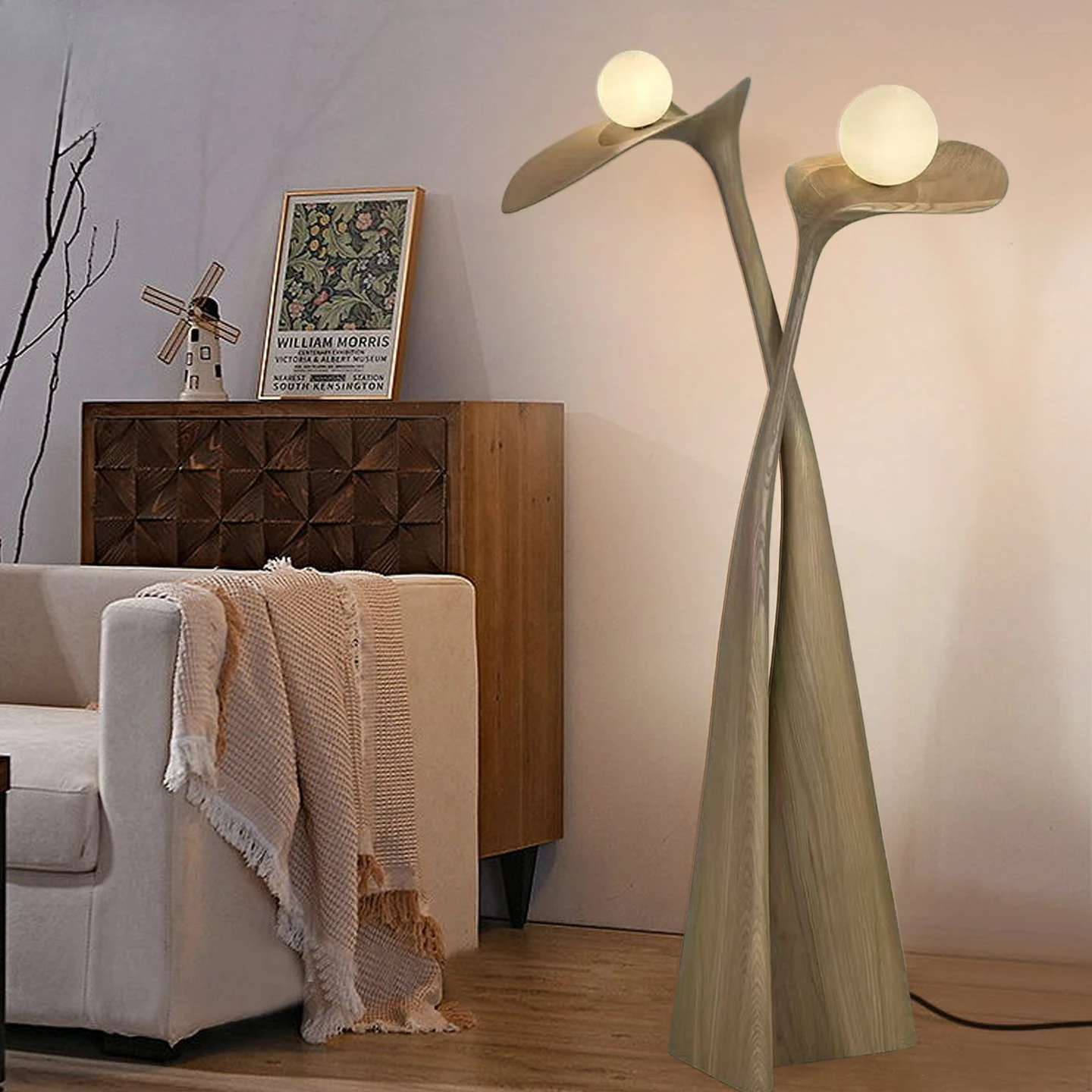 Solid wood sculpture art floor lamp B & B living room ornaments lamps