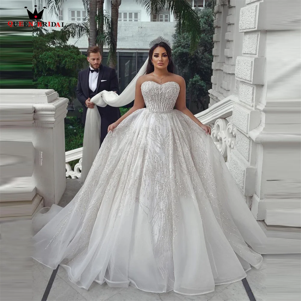 Luxury Ball Gown Weddding Dresse Sweetheat Puffy Sequin Tulle Pearls Crystal Beaded 2023 New Design Formal Bridal Gowns SF07