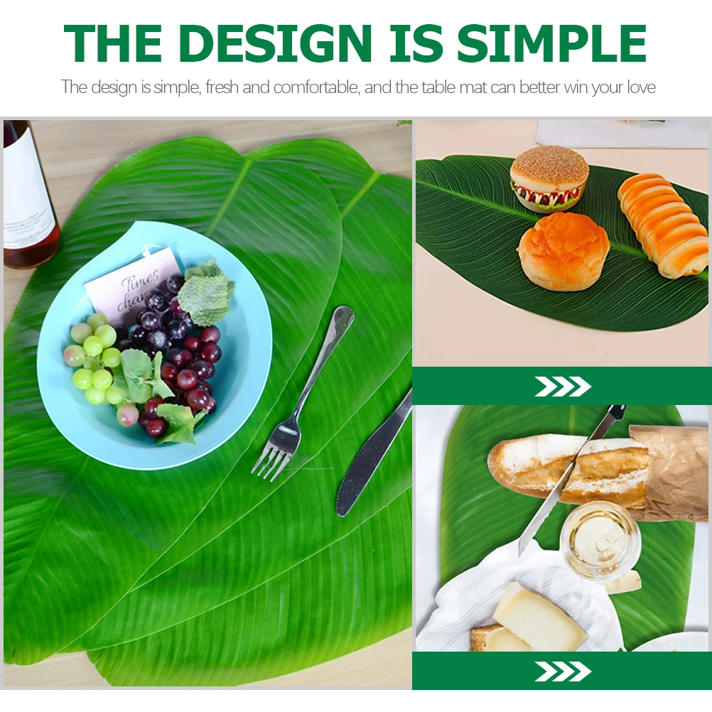 

5pcs Banana Leaf Placemats Artificial Leaves Table Mat Decor Jungle Party Supplies Non Slip Kitchen Dining Protective Mats Silk