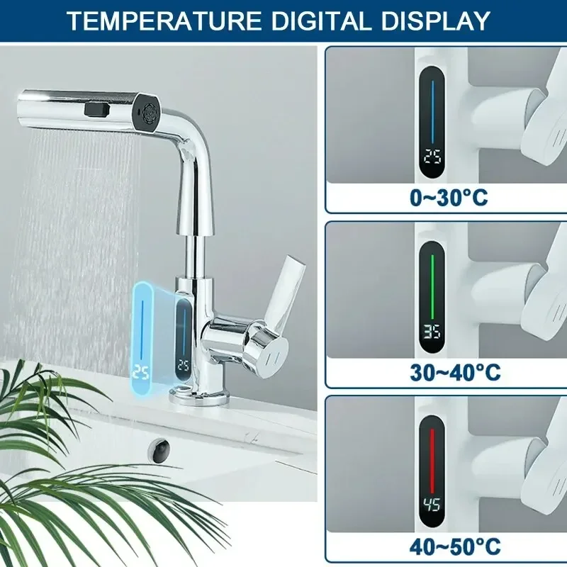 Bathroom Intelligent Digital Display Faucet Pull Basin Faucet Bathroom Bathroom Washbasin Faucet Shower Head