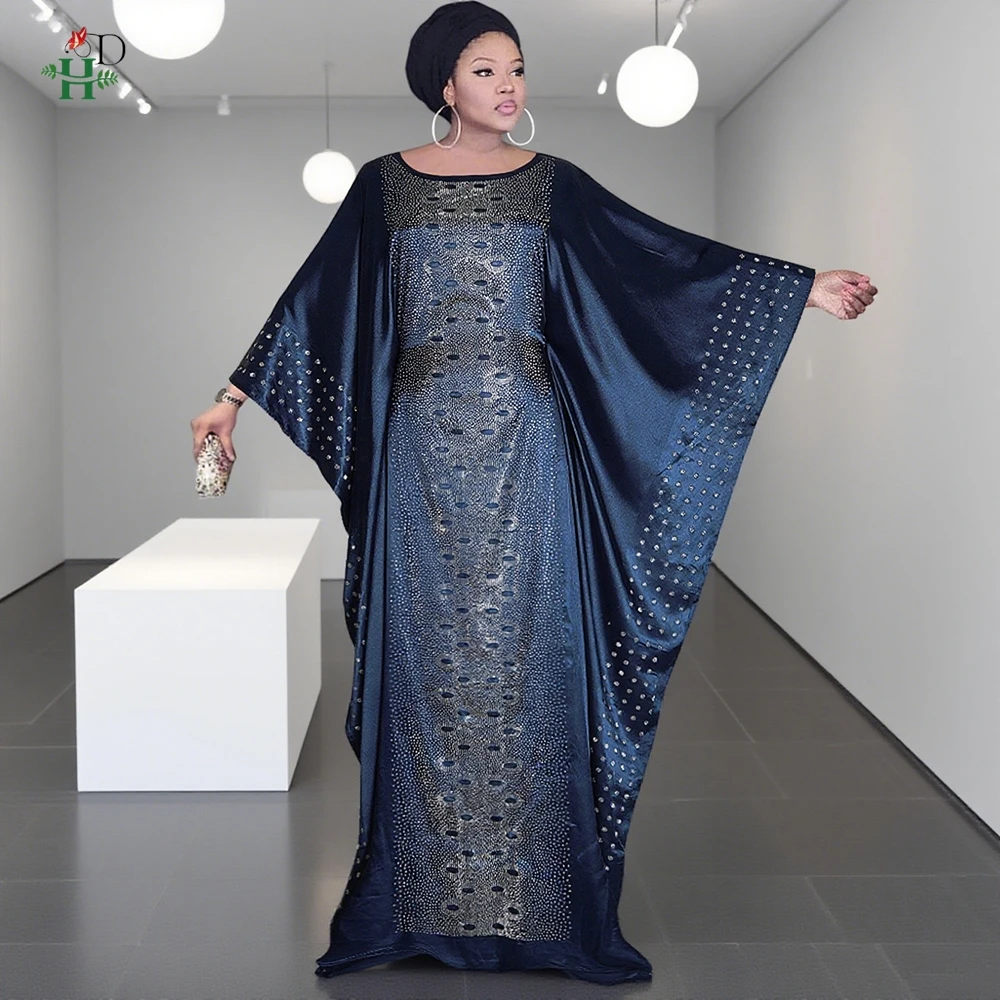 

2025 New Elegant African Chiffon Diamon Dresses For Women Church Robe Muslim Abaya Gown Plus Size Kaftan Boubou Djellaba Clothes