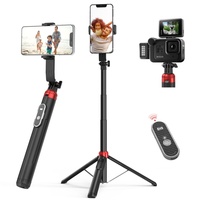 P160 Selfie Stick Tripod 1.6 M Aluminum Alloy Retractable Mobile Phone Holder with Rechargeable Bluetooth for IOS Android