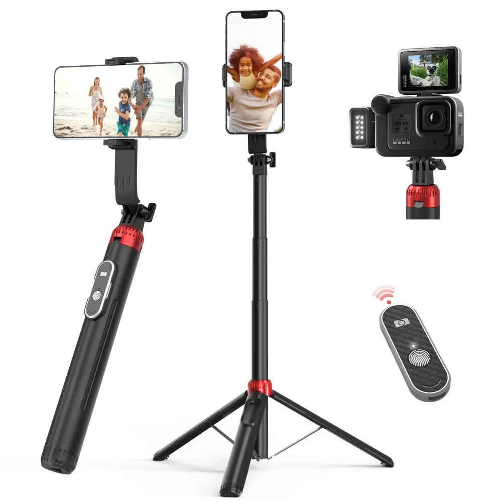 P160 Selfie Stick Tripod 1.6 M Aluminum Alloy Retractable Mobile Phone Holder with Rechargeable Bluetooth for IOS Android