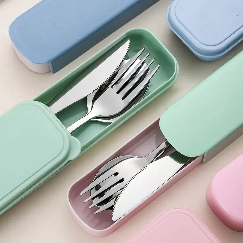 3pcs 410 Stainless Steel Portable Cutlery Set Mirror Polished Edge Rounded Comfortable Knife Fork And Spoon Three Piece Set