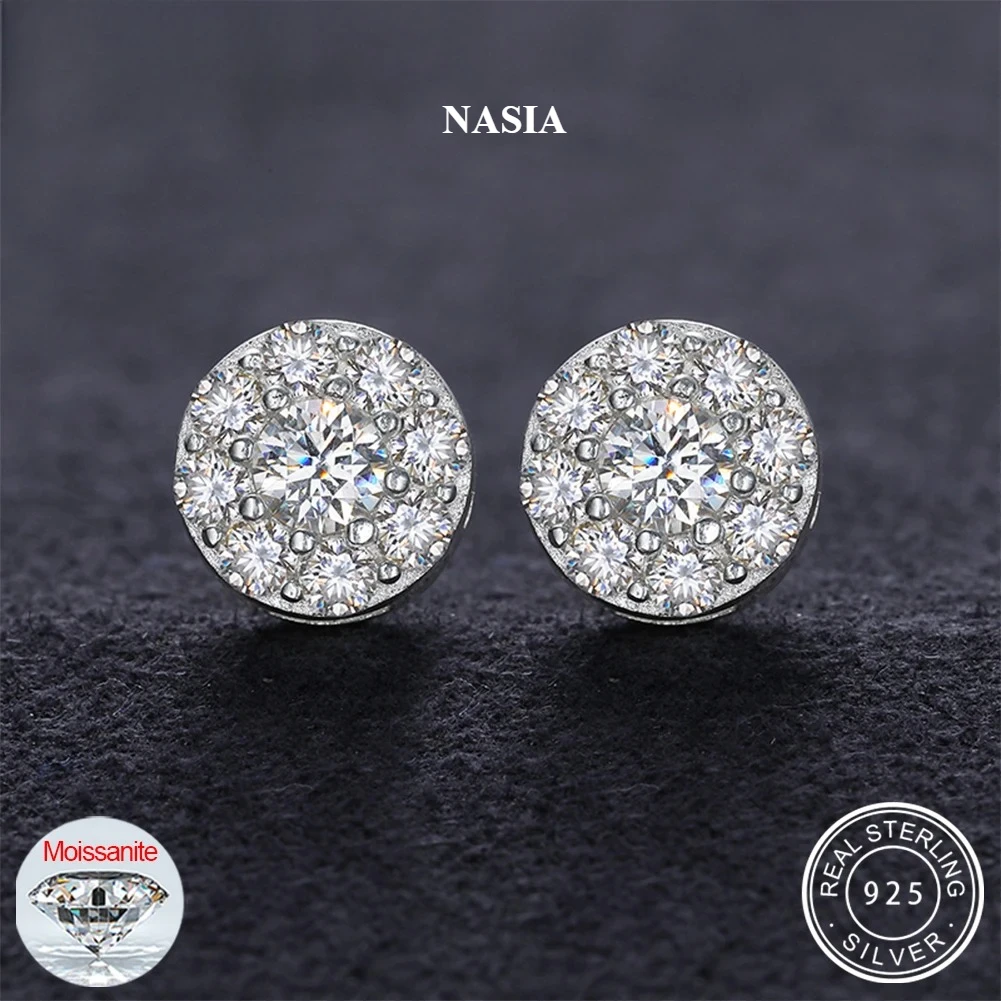 NASIA Round Diamond Ear Studs Earring Pass Diamond Test Moissanite Stud Earrings for Women Man Sterling Silver Jewelry Gift 2026