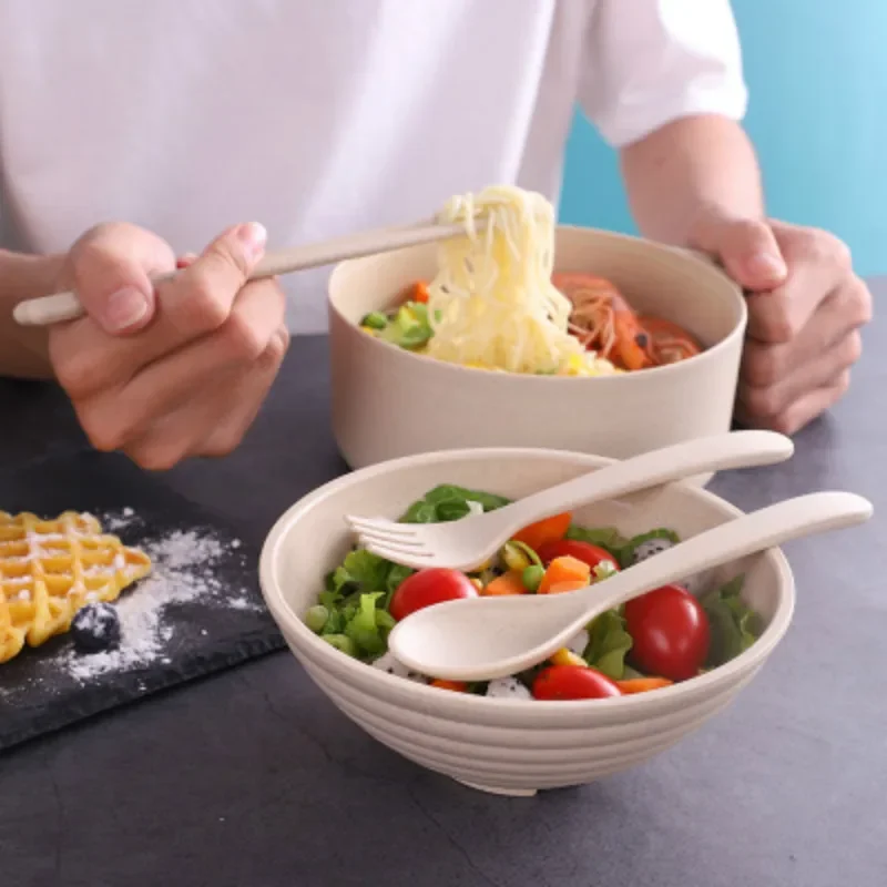 Wheat Straw Soaked Noodle Bowl Anti Drop Dormitory Household Bowl with Tableware Set Bowl with Lid Large Capacity Rice Bowl