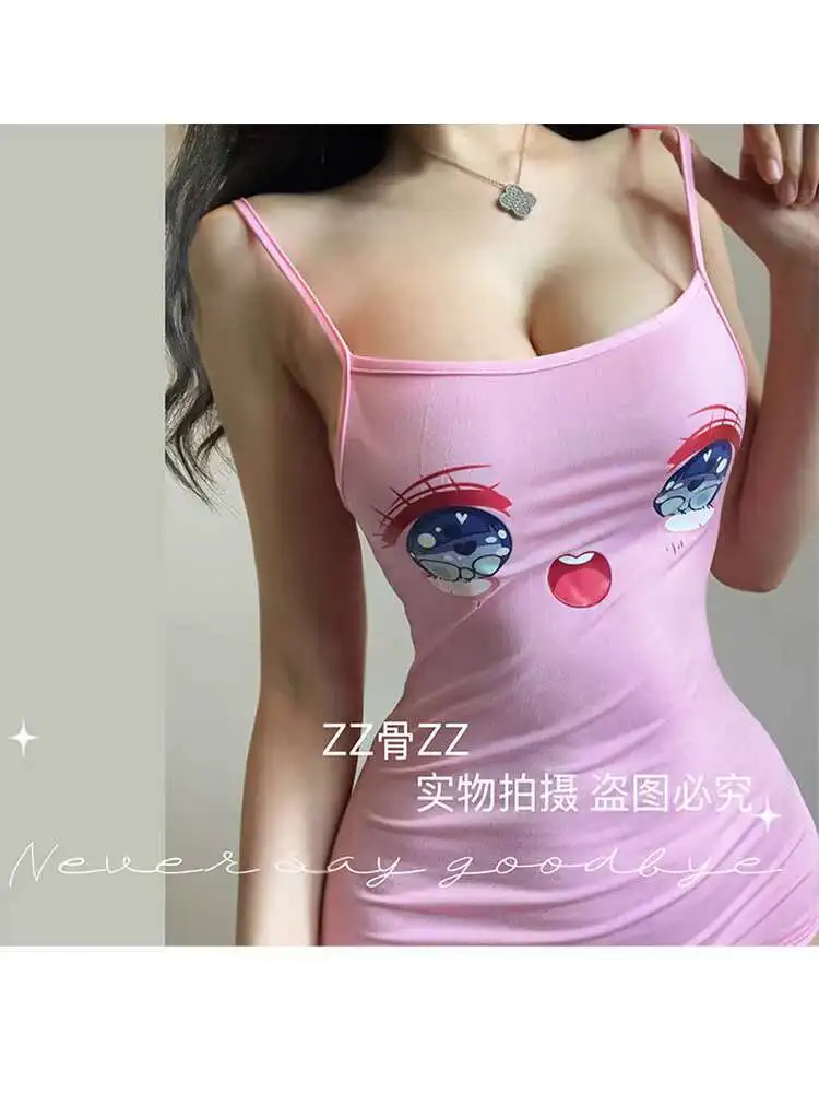 Été nouveau doux fille imprimé pur désir Sexy sac hanche sangle robe élégante courte rose doux femmes Mini robe hauts X27B