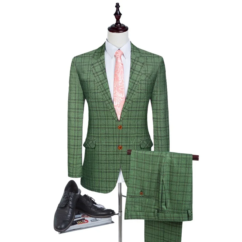 

Лучшие мужские зеленые мужские костюмы, смокинги для жениха, Glen, клетчатый костюм жениха, мужская одежда, 2026, твидовые костюмы (куртка + брюки)