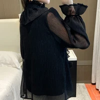 NEW High Quality Vintage Ruffles Clothes Lace Blouse Women Spring Collar White Chiffon Shirt Long Puff Sleeve Loose Tops Elegant - Image 6