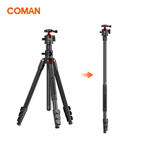 COMAN KX3939 MINI A32 72" Overhead Tripod Camera Tripod with Center Column and 360 Degree Ball Head Detachable Monopod with Arca QR Plate Horizontal Tripod for Camera DSLR Max Load 11 lbs