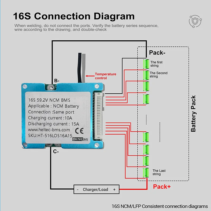 نظام إدارة البطارية Heltec BMS: توافق 16S NCM/LFP، شحن 10 أمبير وتفريغ 15 أمبير #4