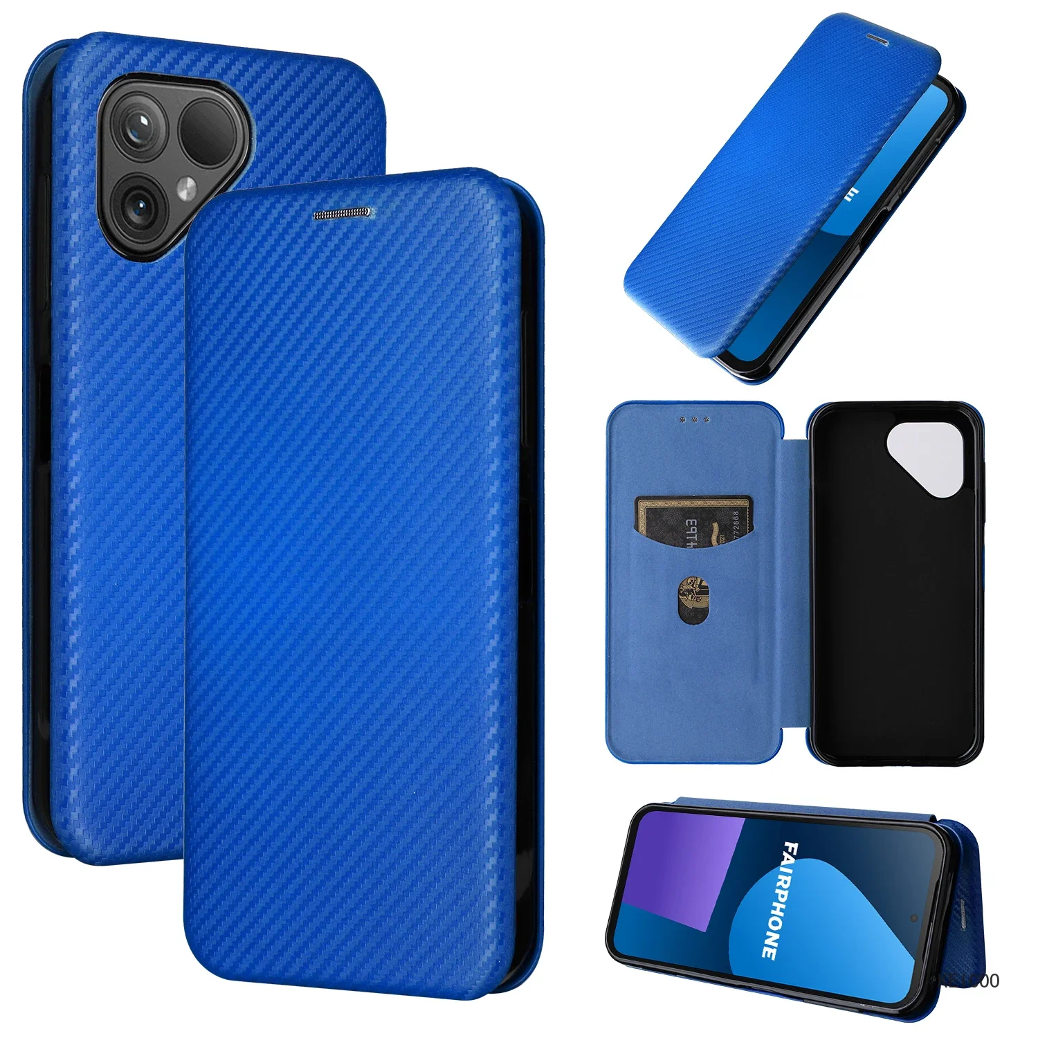 Solid Color Card Slots Flip Covers for Fairphone 5 Fairphone5 Ring Buckle Carbon Fibre Leather Phone Case Frame Pretty Shell