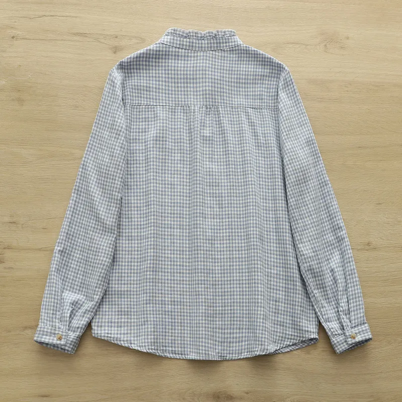 เสื้อเชิ้ตแขนยาวผ้าฝ้ายลายสก็อตแต่งระบายสไตล์โมริเกิร์ล  สำหรับผู้หญิง  รุ่นใหม่ประจำฤดูใบไม้ร่วงปี 2025  สไตล์เรียบง่าย  ใส่ได้หลายโอกาส  ทรงหลวม  รุ่น T59222CC