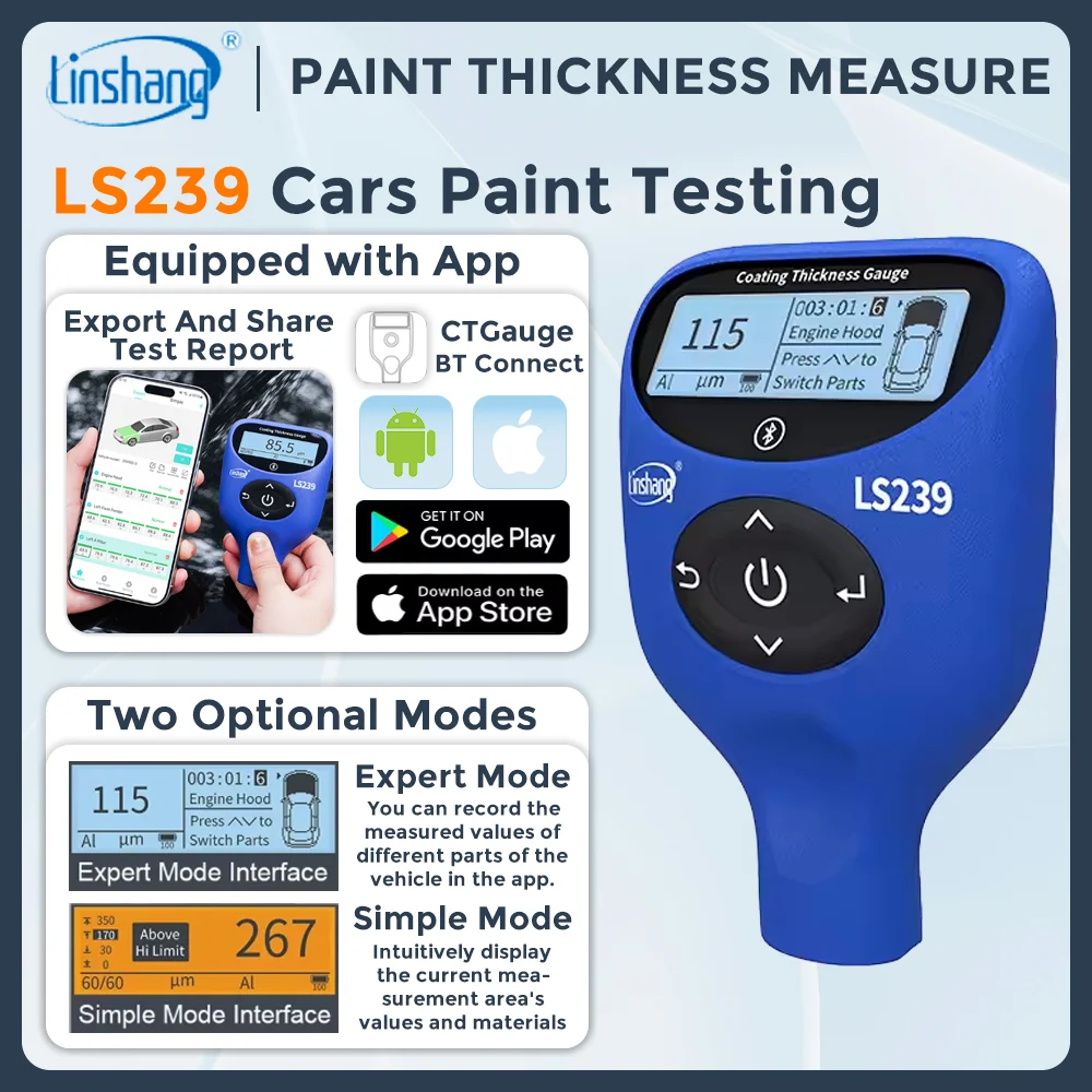 LS239 Automotive Paint Meter Expert Edition | Auto-Substrate ID For Iron, Galv. & Body Filler | APP Report & 999 Data Records