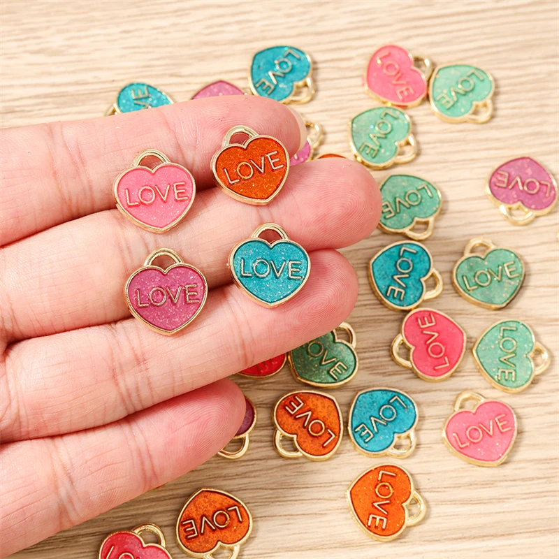 10pcs 14x15mm Cute Enamel Love Heart Charms Pendants for Jewelry Making Earrings Necklaces Bracelets DIY Handmade Craft Supplies