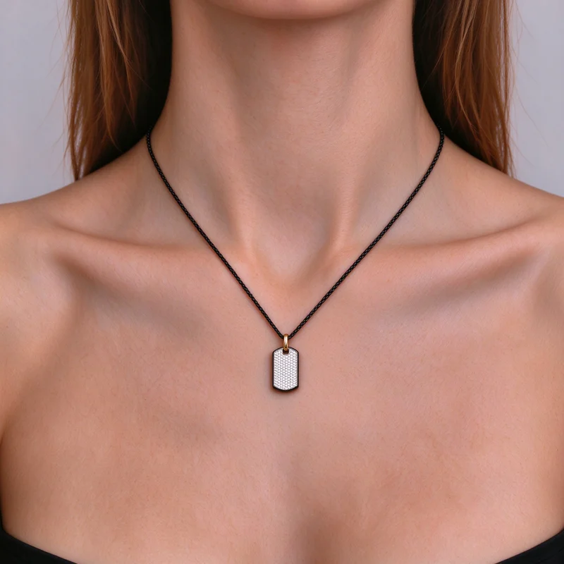 Gold Tone Alloy Black Tone Full Diamond Square Plate Pendant Necklace for Women, Sparkling Crystal Stones Square Tag Necklace, Vintage Chic Fashion Jewelry for Party, Daily Wear, Wedding, Anniversary and Casual Occasions, Great Present for Her and Girls