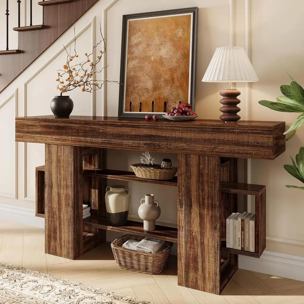 63 Inches Entryway Table, Wooden ole Table with Storage, Narrow Soa Table Behind Couch, armhouse Long Entry Hallway Tables or En