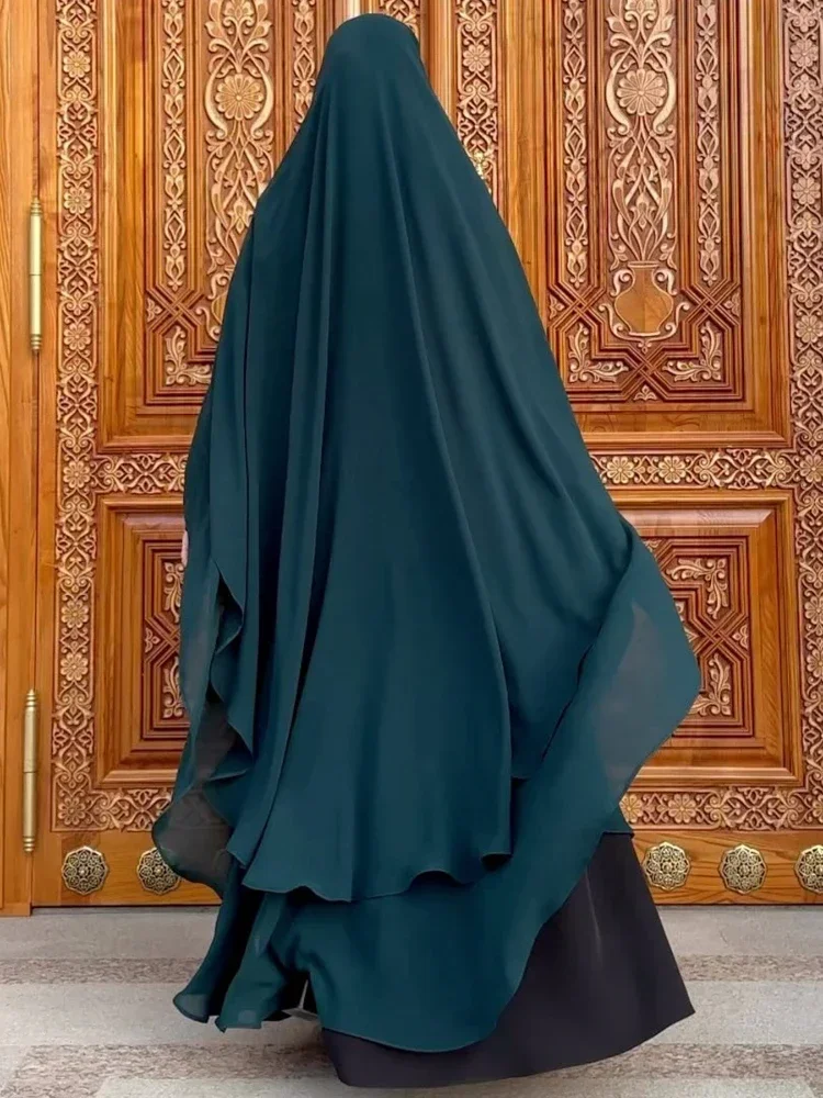 2 schichten Chiffon Lange Khimar Frauen Muslimischen Hijab Gebet Eid Hijabs Kopftuch Schal Schleier Lange Zwei-Schicht Djellaba Niqab ramadan 2024