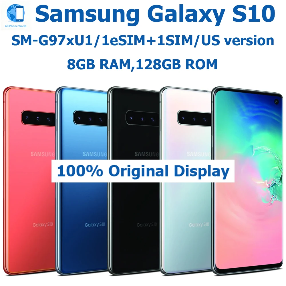 Samsung Galaxy S10 4GSmartphone 6.1-inch Curved screen Samsung 6GB RAM 128G US version Fingerprint 3400mAh Original Unlocking