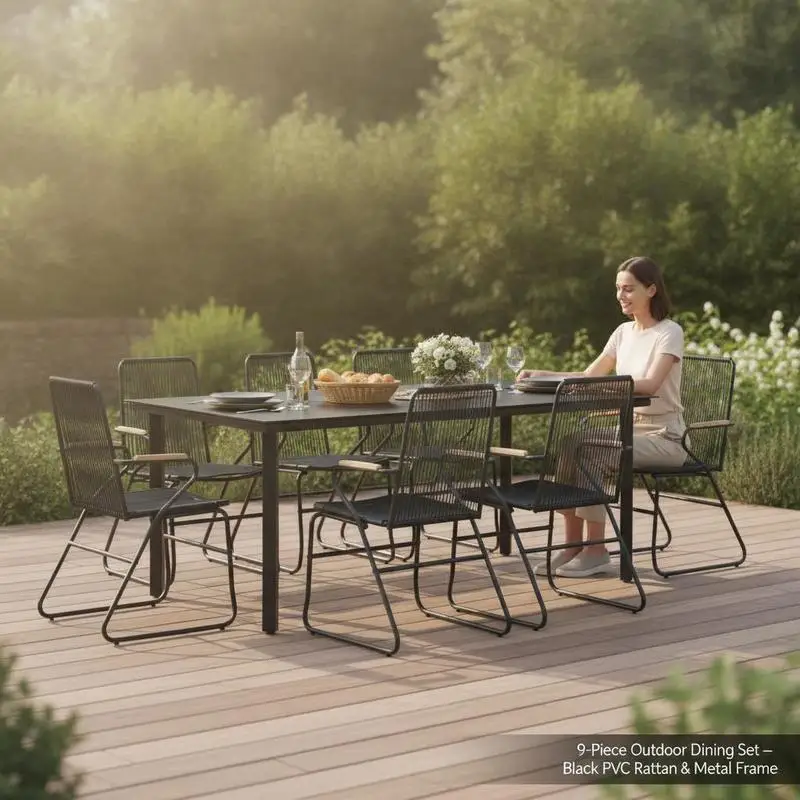 Ensemble de salle à manger de jardin 120 x 70 x 75 cm, structure en acier robuste, rotin PVC résistant, plateau de table en verre facile à nettoyer, sièges confortables avec accoudoirs, pour terrasse