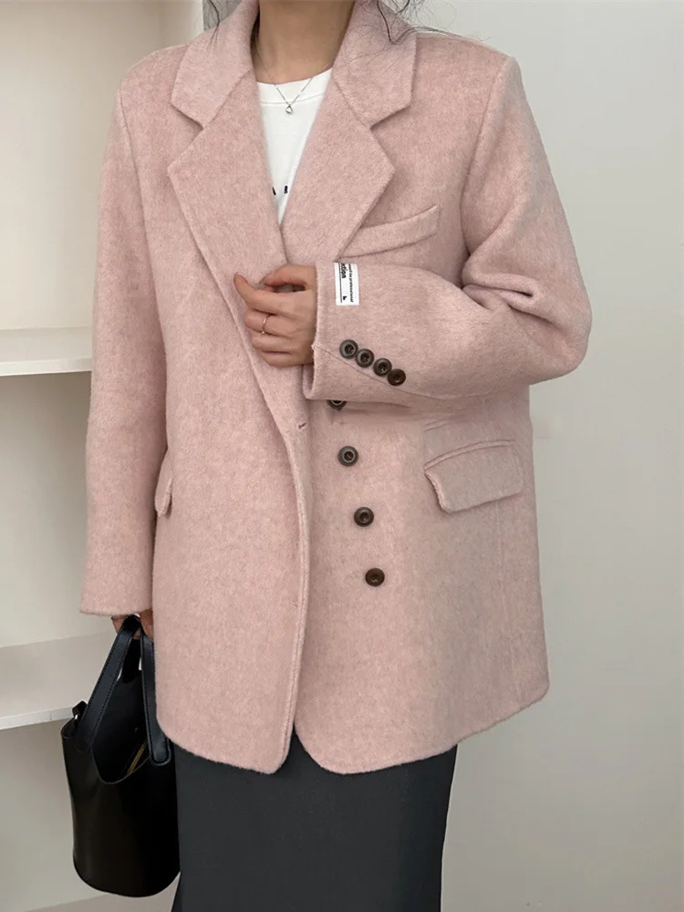 [LANMREM] 2024 Winter New Office Lady Wool Coats For Women Notched Asymmetric Button Elegant Warm Female Coats Fashion 26C988